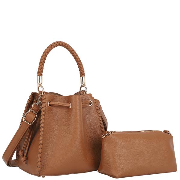 2IN1 TEXTURED DESIGN SATCHEL BAG W ZIPPER POUCH SET