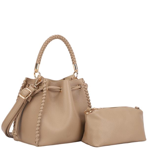 2IN1 TEXTURED DESIGN SATCHEL BAG W ZIPPER POUCH SET