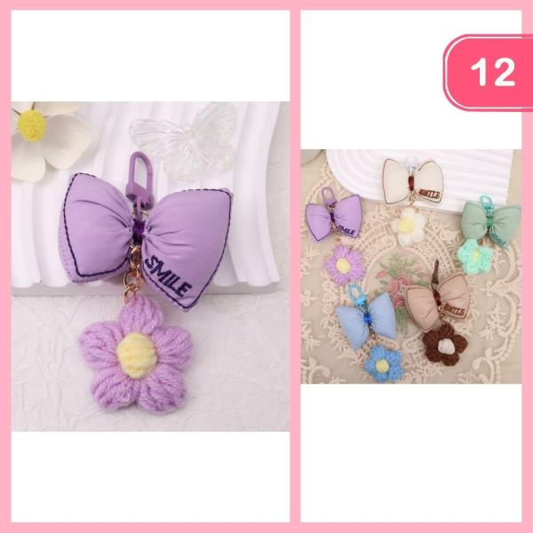 BOW YARN FLOWER KEYCHAIN (12 UNITS)