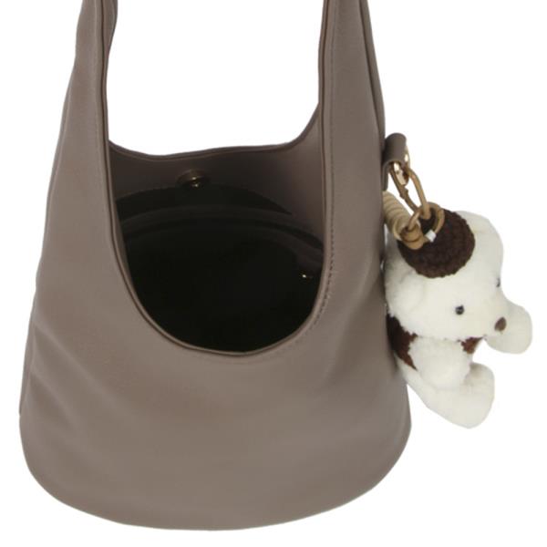 PLAIN TEXTURED SHOULDER HOBO BAG W DOLL KEYCHAIN