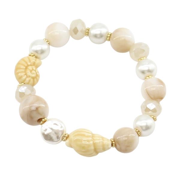 SEALIFE NATURAL STONE BEAD STRETCH BRACELET
