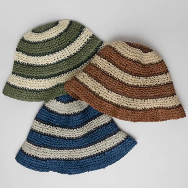 TEXTURED STRIPED CROCHET BUCKET HAT – CASUAL CHIC LOOK