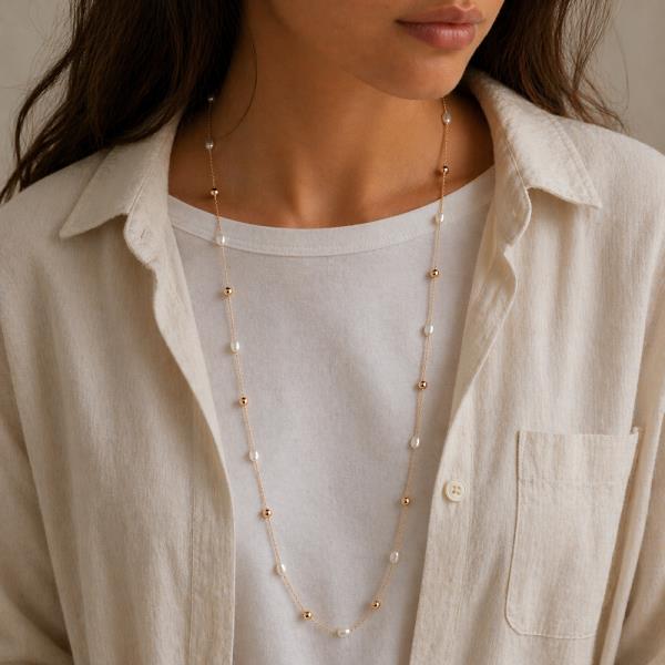 PEARL MIX LONG STATION NECKLACE