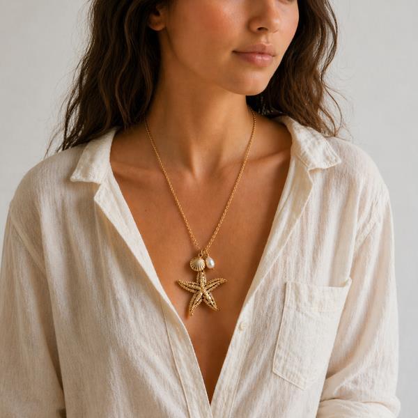 STARFISH LONG PENDANT NECKLACE