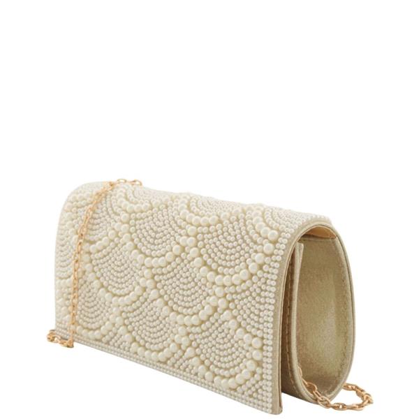 WAVE PEARL PATTERN CLUTCH EVEING BAG