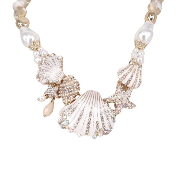 PEARL RHINESTONE SHELL STATEMENT NECKLACE