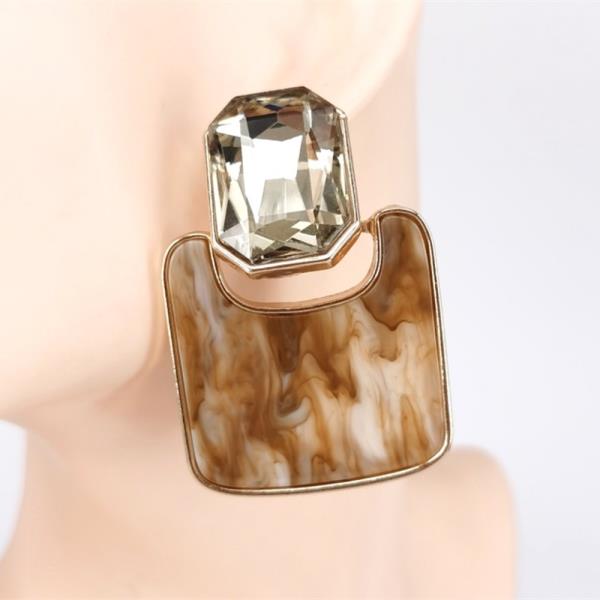CRYSTAL STONE RESIN RECTANGLE DROP EARRING