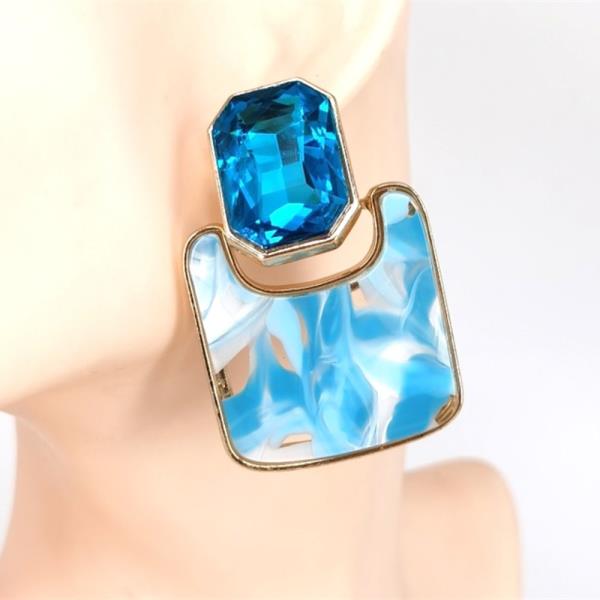 CRYSTAL STONE RESIN RECTANGLE DROP EARRING