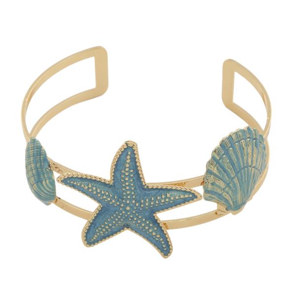 STARFISH SEA SHELL OPEN CUFF BRACELET