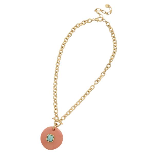 ROUND SQUARE SHAPE PENDANT CHAIN LINK NECKLACE