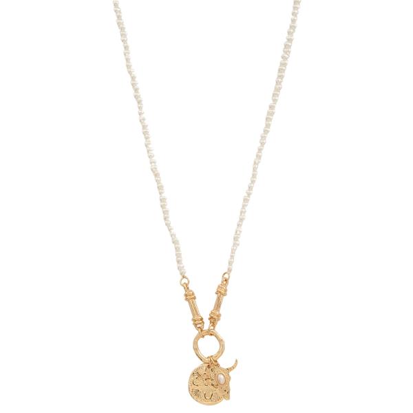 PEARL COIN COW SKULL CHARM NECKLACE