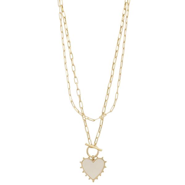HEART PENDANT CHAIN LINK LAYERED NECKLACE