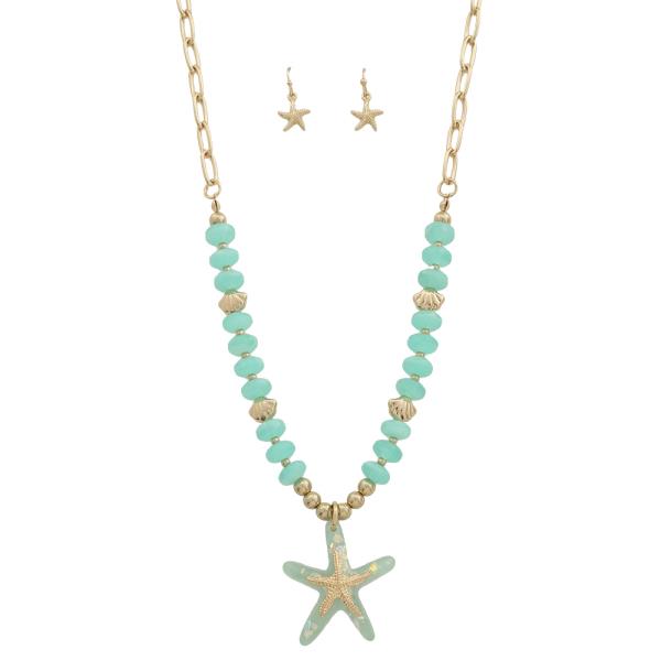 STARFISH PENDANT BEAD CHAIN LINK NECKLACE EARRING SET