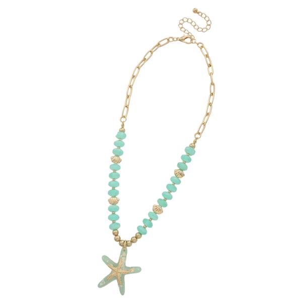 STARFISH PENDANT BEAD CHAIN LINK NECKLACE EARRING SET