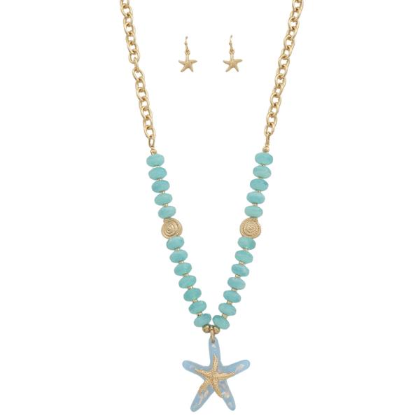 STARFISH PENDANT SHELL BEAD CHAIN LINK NECKLACE EARRING SET
