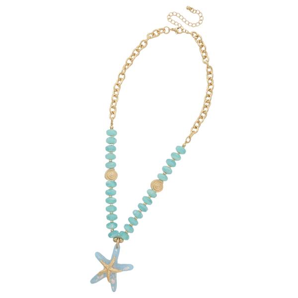 STARFISH PENDANT SHELL BEAD CHAIN LINK NECKLACE EARRING SET
