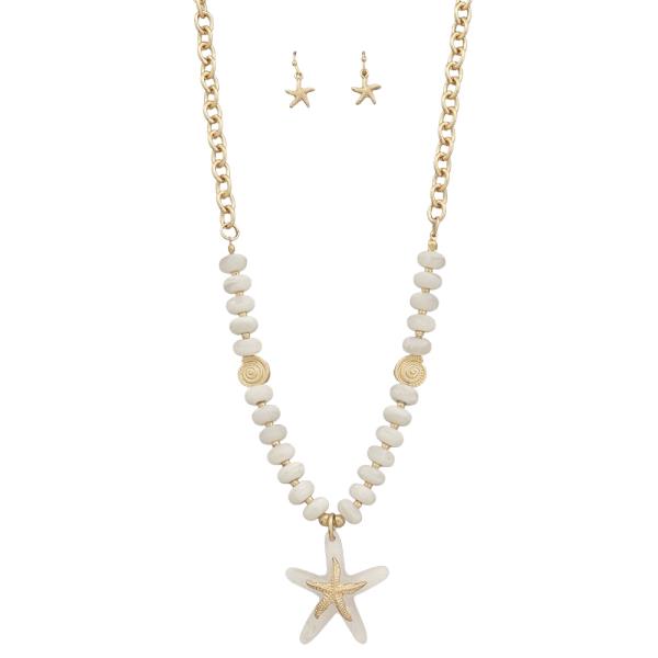 STARFISH PENDANT SHELL BEAD CHAIN LINK NECKLACE EARRING SET