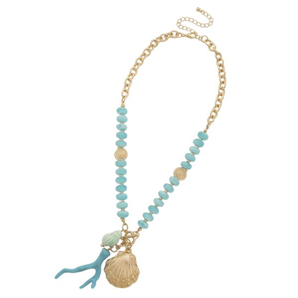 SEA LIFE CORAL SHELL BEAD CHAIN LINK NECKLACE EARRING SET