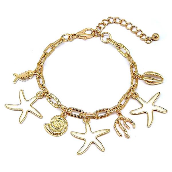 SEALIFE MULTI CHARM STARFISH SHELL COIN CHAIN BRACELET
