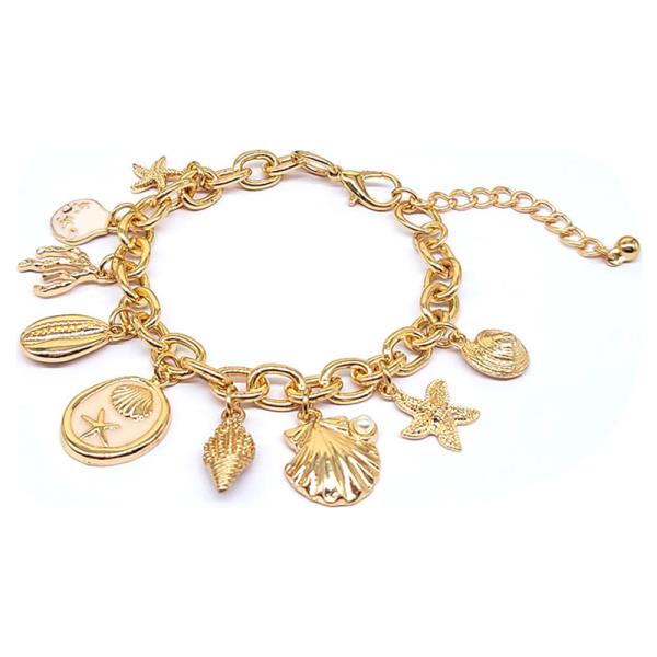 SEALIFE MULTI CHARM STARFISH SHELL COIN CHAIN BRACELET