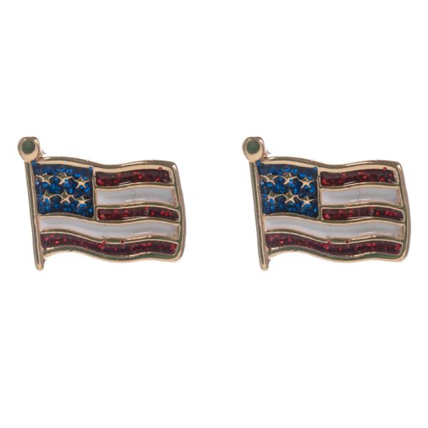 FLAG SHAPED AMERICAN FLAG PATTERNED ENAMEL HYPOALLERGENIC EARRING