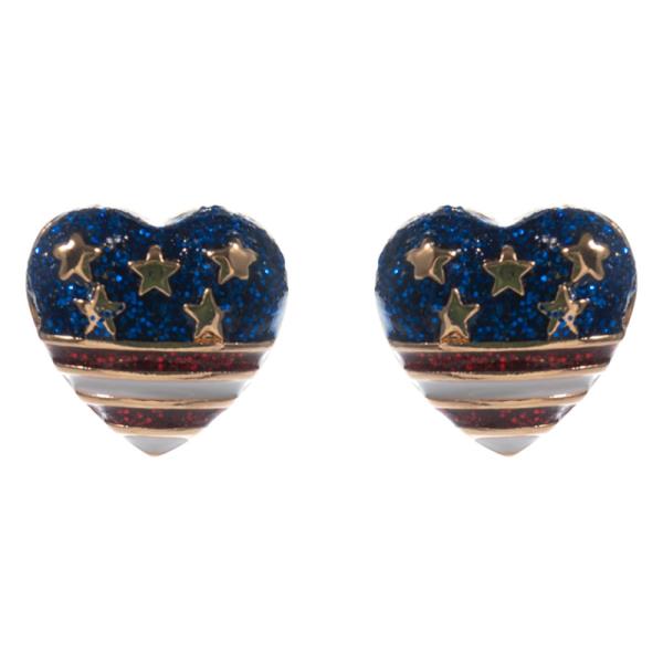 HEART SHAPED AMERICAN FLAG PATTERNED ENAMEL HYPOALLERGENIC EARRING