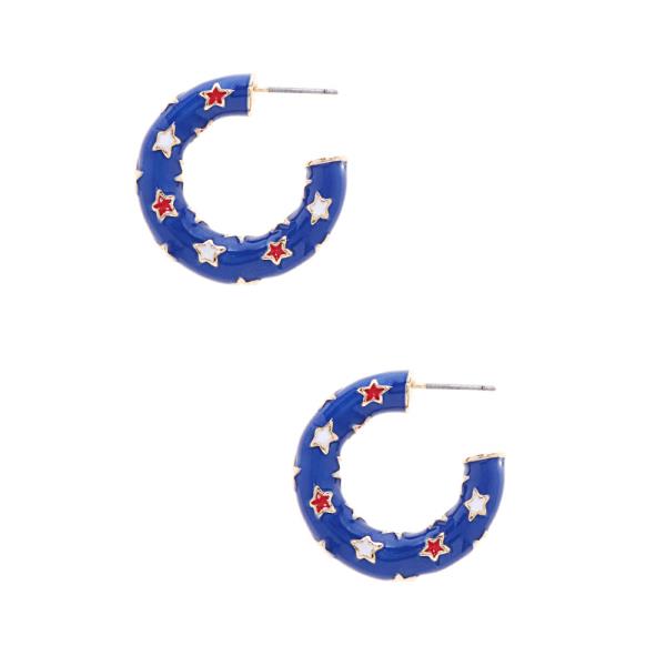 AMERICAN FLAG COLOR ENAMEL HOOP EARRING