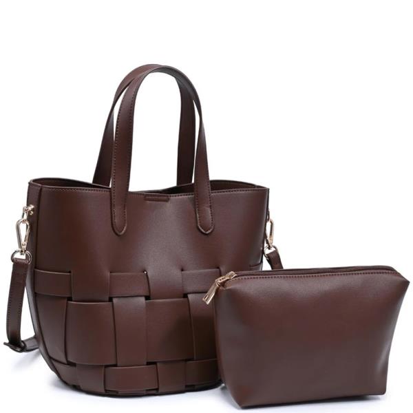 2IN1 WOVEN STRUCTURED LUCA TOTE BAG W ZIPPER POUCH SET