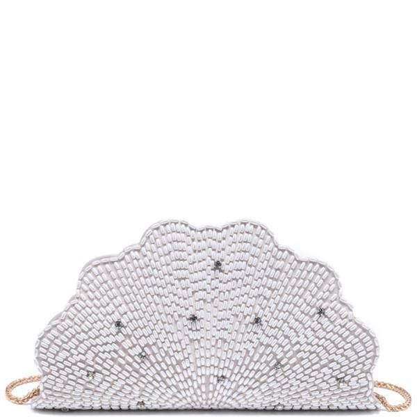 SCALLOPED SHELL SEED BEAD CRYSTAL STUD MASON EVENING BAG