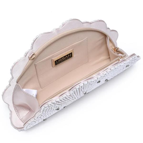 SCALLOPED SHELL SEED BEAD CRYSTAL STUD MASON EVENING BAG