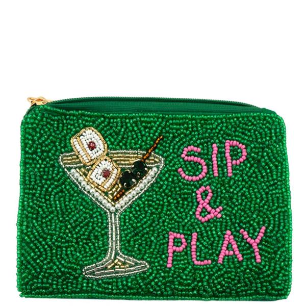 SEED BEAD SIP AND PLAY MARTINI GLASS COIN PURSE