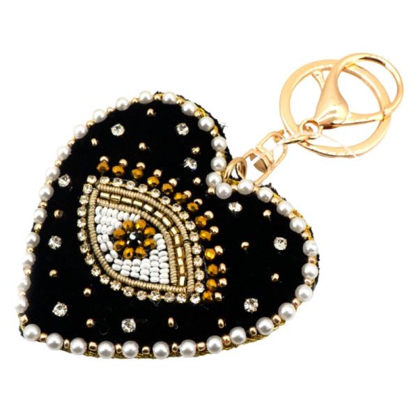 BEADED EVIL EYE HEART KEYCHAIN