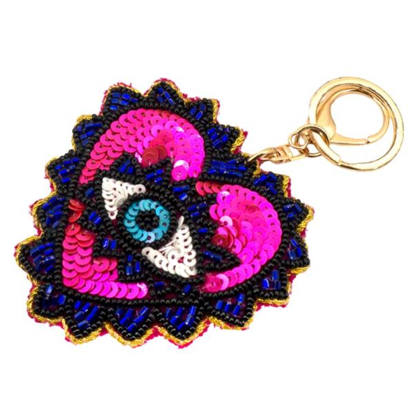 SEED BEAD SEQUIN EVIL EYE HEART KEYCHAIN