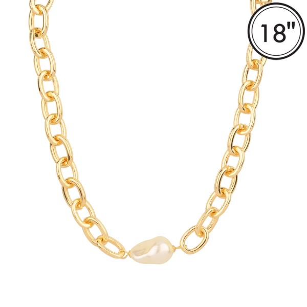 METAL PEARL LINK NECKLACE