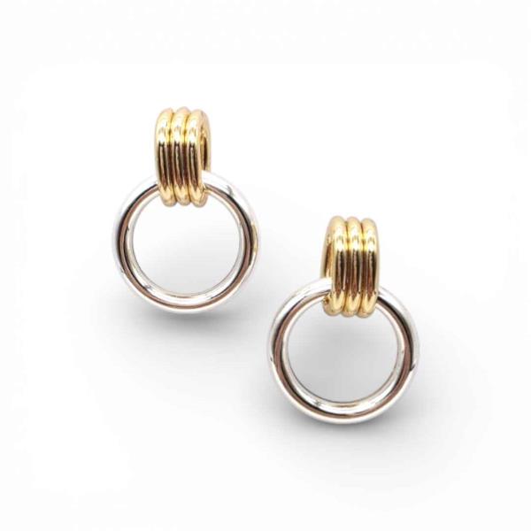 TWO TONE TRIPLE BAND LINK DROP EARRING