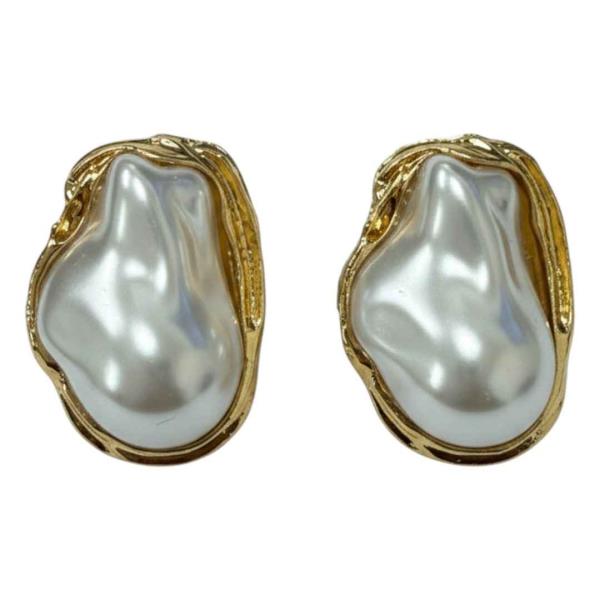 FRAMED ORGANIC BAROQUE PEARL STUD EARRINGS