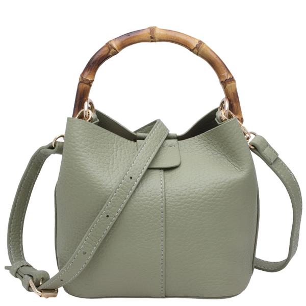 2IN1 TEXTURED BAMBOO HANDLE BUCKET CROSSBODY W ZIPPER POUCH BAG SET