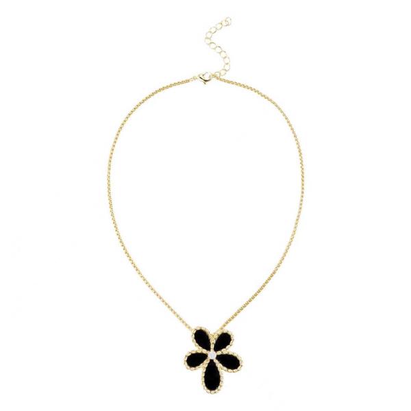 ONYX FLOWER PENDANT NECKLACE