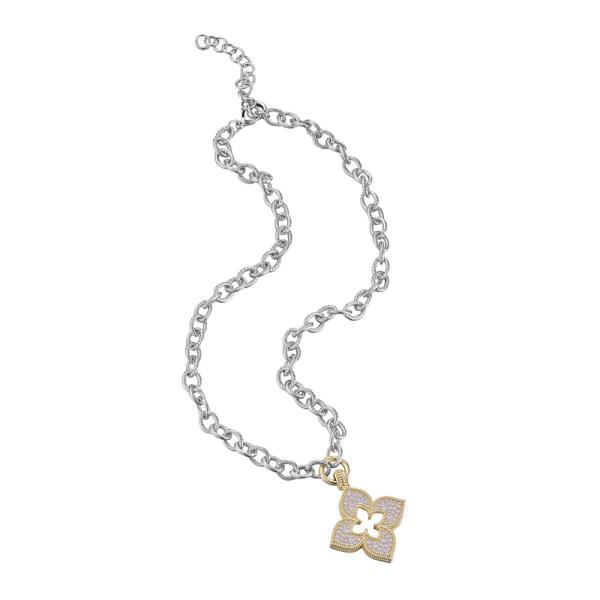 RHINESTONE FLOWER PENDANT NECKLACE