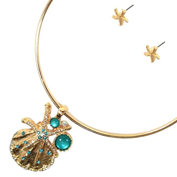 SHELL SHAPE PENDANT EARRING NECKLACE SET