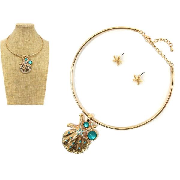 SHELL SHAPE PENDANT EARRING NECKLACE SET