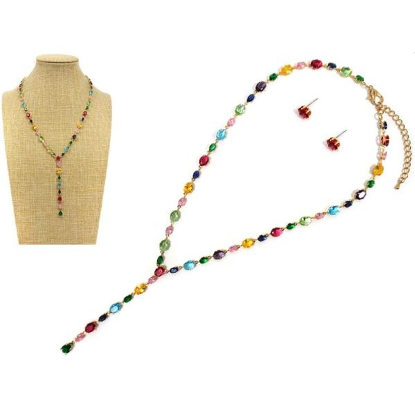 STONE W YDROP NECKLACE EARRING SET
