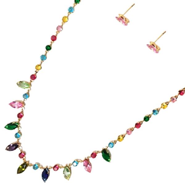 STONE W CHAIN NECKLACE EARRING SET