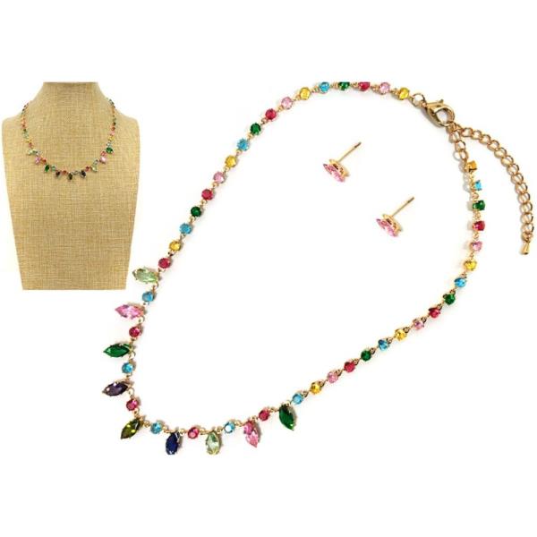STONE W CHAIN NECKLACE EARRING SET