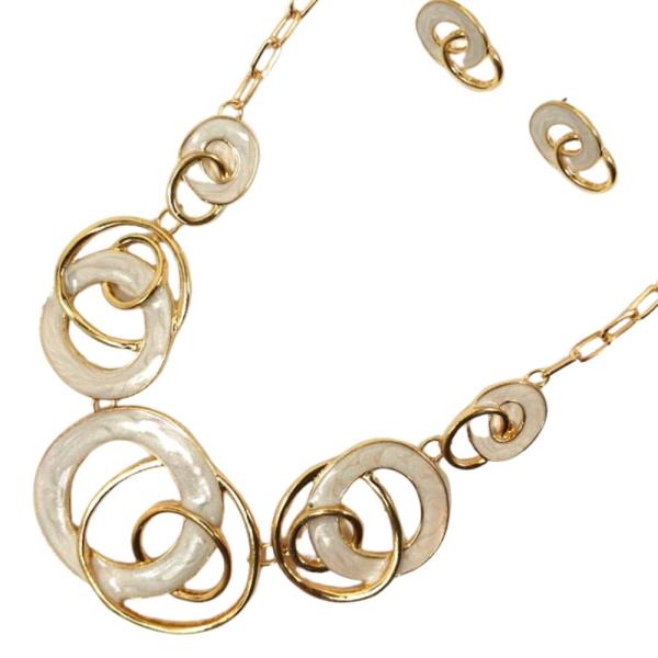 METAL LINKED CIRCLE NECKLACE EARRING SET