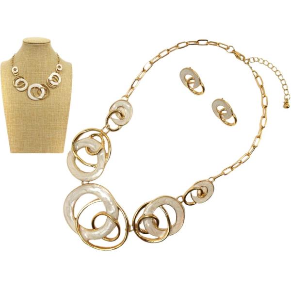 METAL LINKED CIRCLE NECKLACE EARRING SET