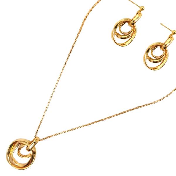 INTERLOCKING CIRCLES PENDANT NECKLACE EARRING SET