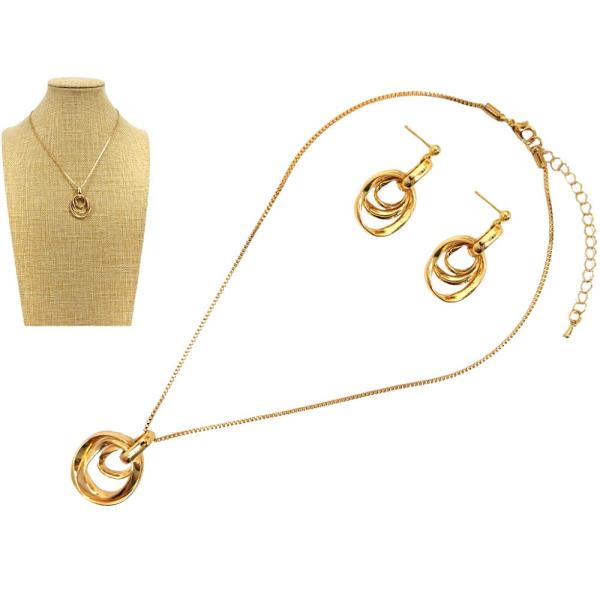 INTERLOCKING CIRCLES PENDANT NECKLACE EARRING SET