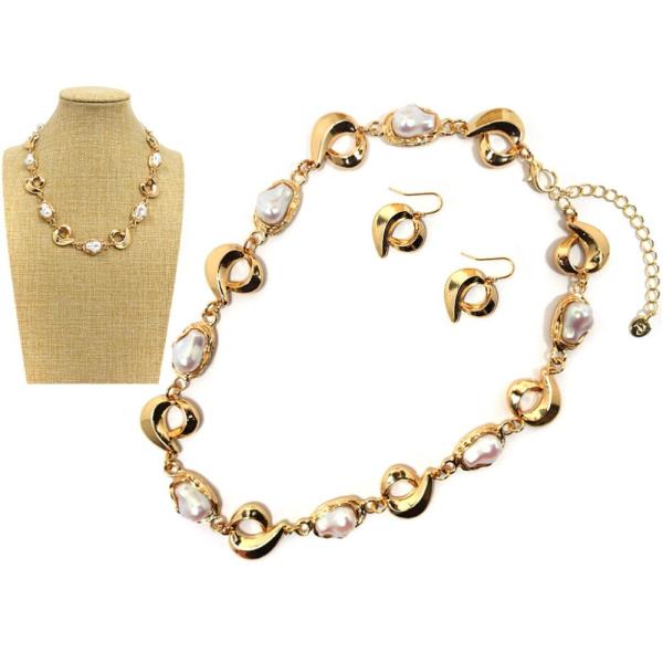 METAL PEARL NECKLACE EARRING SET