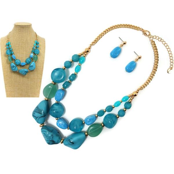 LAYERED STONE NECKLACE EARRING SET